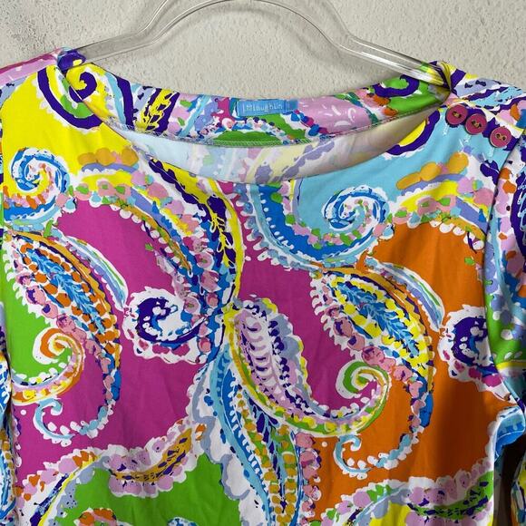 J McLaughlin Top Women's S Boat Neck Catalina Cloth 3/4 Sleeve Colorful Paisley - Picture 2 of 9